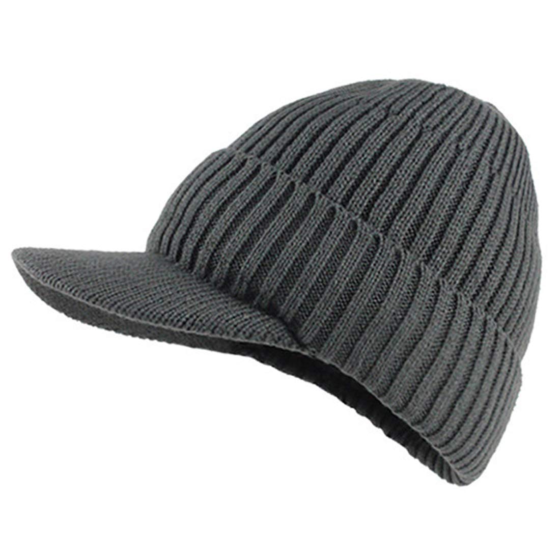 XRDSS Men's Winter Hat Knitted Warm Fleece Lined Peaked Beanie Cap (002Grey)