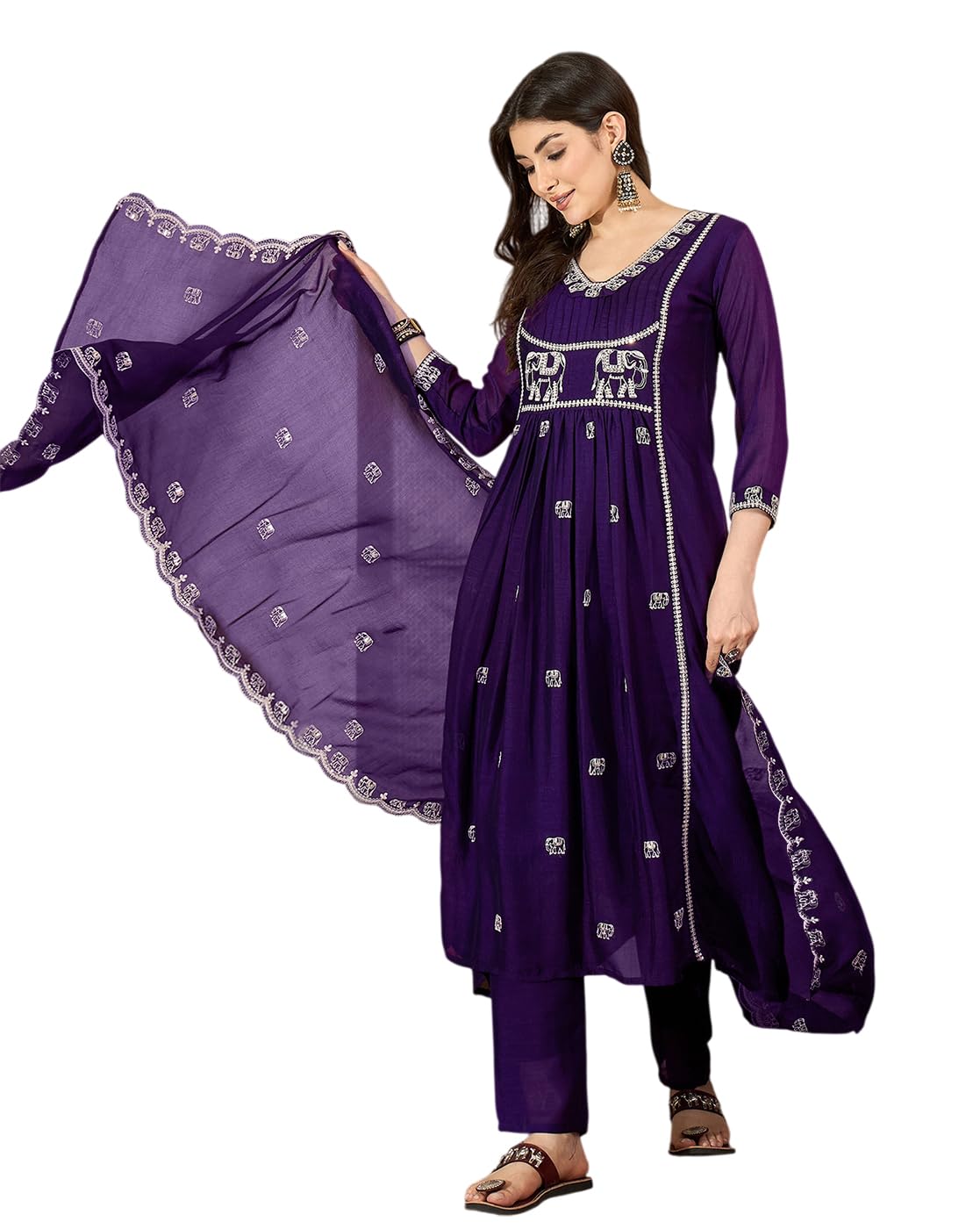 Women Vichitra Sequence Thread Cording Embroide Kurta with Pant and Dupatta|Kurta Set|Salwar Suit|3 Piece Set-image-47