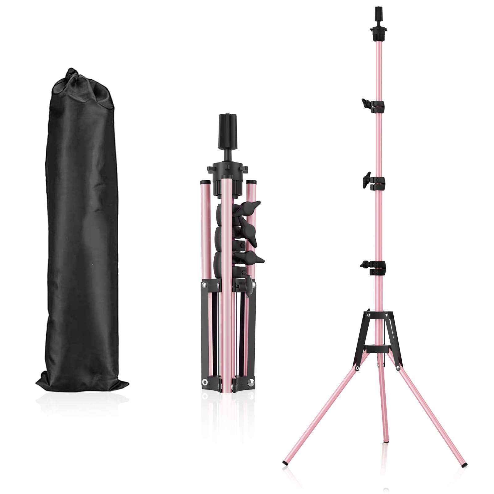 CASDUCT Wig Stand 63inch Adjustable Mannequin Head, Reinforced Metal Mannequin Head Stand for Cosmetology Hairdressing Training Pink
