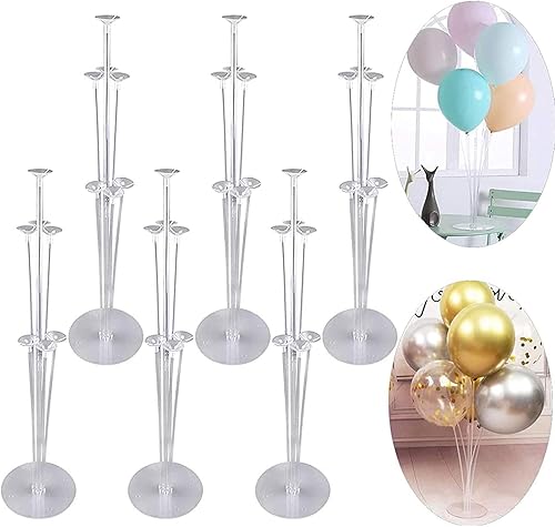 Kit de soporte para globos para decoración de fiestas y bodas, celebraciones, 6 juegos de soportes para globos para mesa con 42 varillas, 42 tazas y
