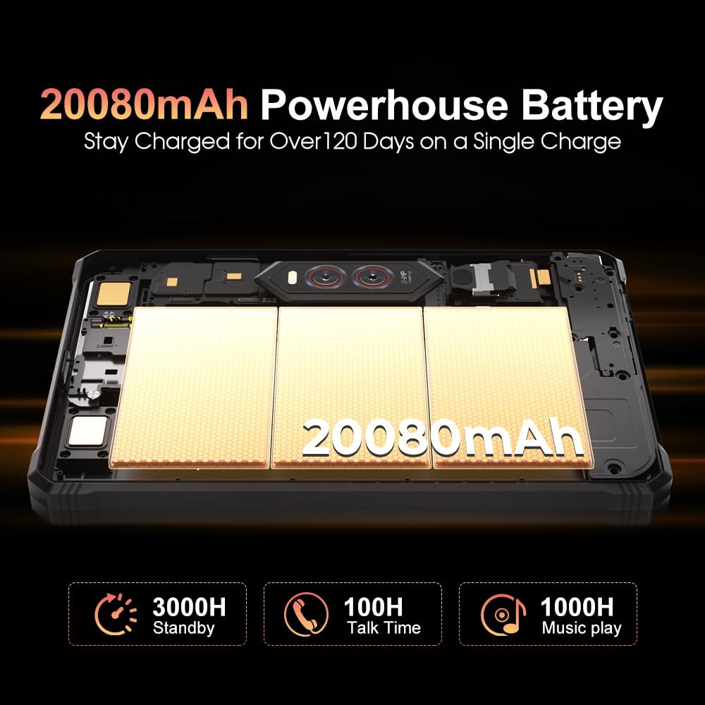 HOTWAV R9 Plus Outdoor Tablet 11 Zoll 2026, 20080mAh Große Akku Rugged Tablet PC, 24GB+512GB/2TB Outdoor Handy Android 14, 64MP+16MP, IP68 Wasserdicht,Dual SIM,4G LTE,5G WiFi,OTG,GPS,FM, Schwarz
