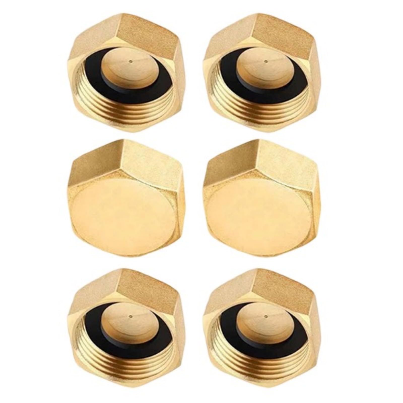 Kalttoy 6 Packs Duty Brass Threaded Plug 1 / 2Inch Internal Pipe Cap For Faucet Extensions Plumbing Connection And Leak Copper Internal Thread Plug Cap