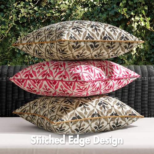 Image of MIULEE Pack of 2 Decorative Outdoor Waterproof Throw Pillow Covers Flower Print Chic Boho Accent Pillow Covers for Square Garden Patio Cushion 20x20 Inch, Coffe-Brown