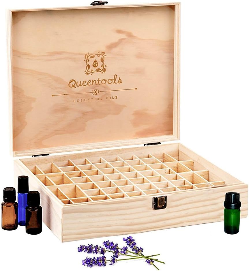 Queentools Essential Oil Wooden Storage Box Holds 68 Bottles (Size 10ml and 15ml Bottles), High Quality, for Home and Travel
