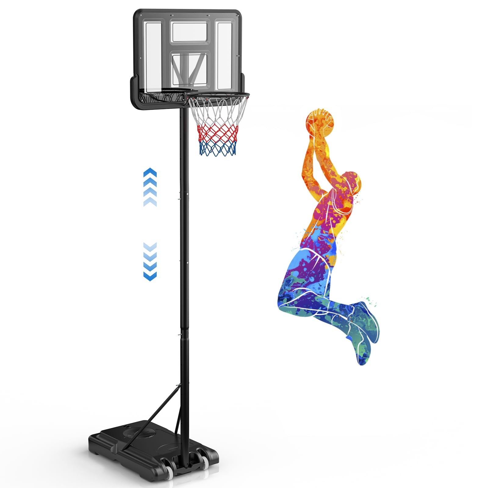 Outdoor Portable Basketball Hoop - 4.2-10ft Height Adjustable with Rollers and 43x29Inch Shatterproof Backboard for Kids and Adults