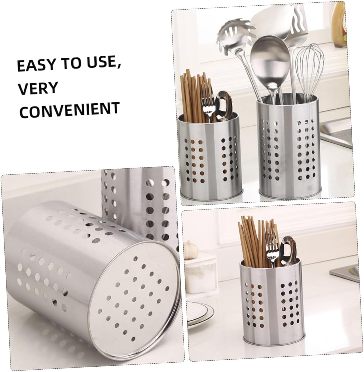 ABOOFAN 2-Piece Stainless Steel Chopstick Holder Set Utensil Organizer for Kitchen Silver Cutlery Storage Lid for Dining and Meal Prep