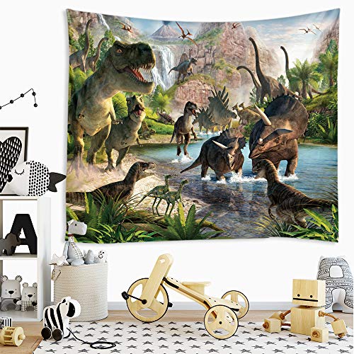 Sevendec Dinosaur Tapestry Wall Hanging Wild Anicient Animals Wall Tapestry Tropical Jurassic Nature Wall Decor for Children Bedroom Living Room Dorm W78" x L59"