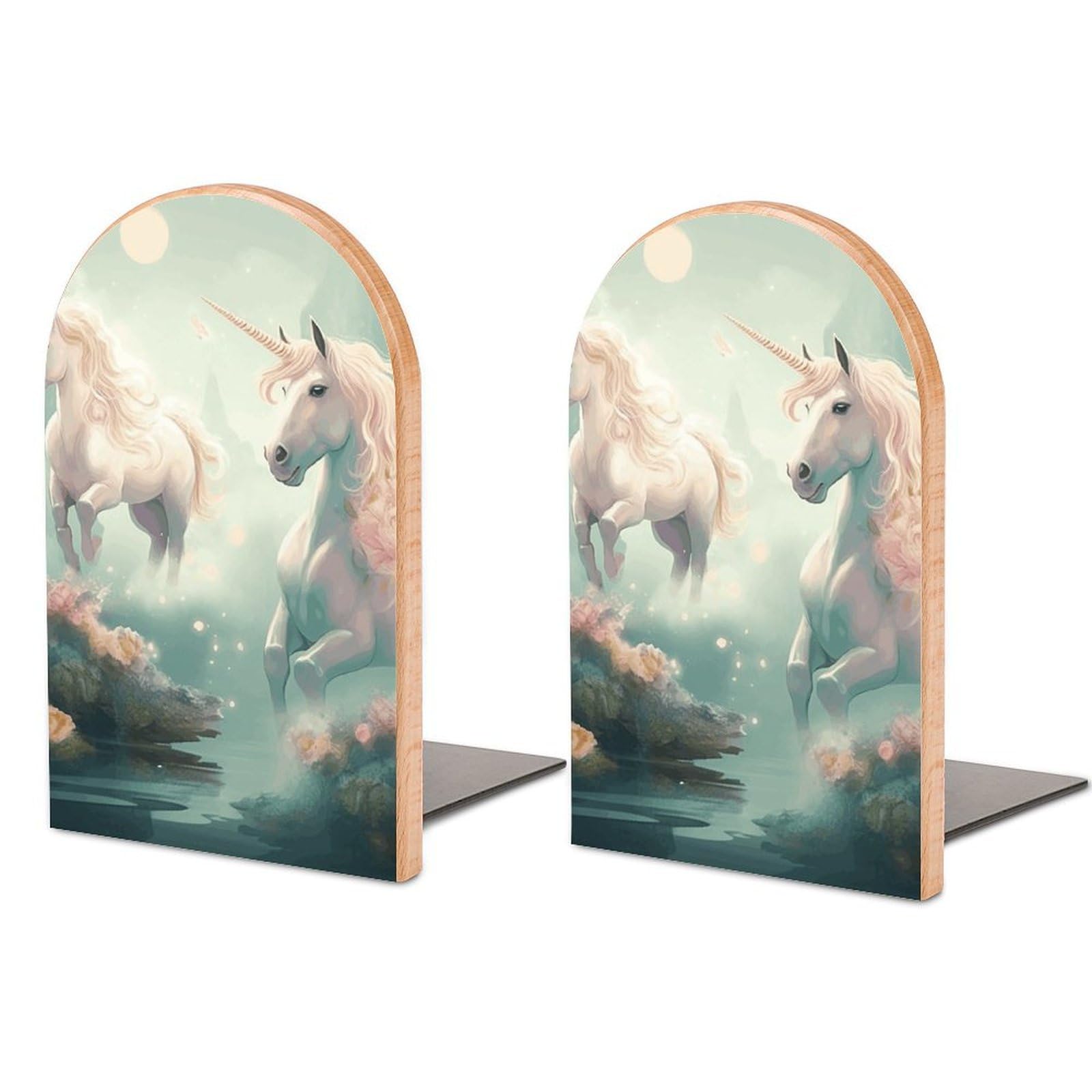 Serre-livres licorne antidérapant support étagère bois pour CD et livres