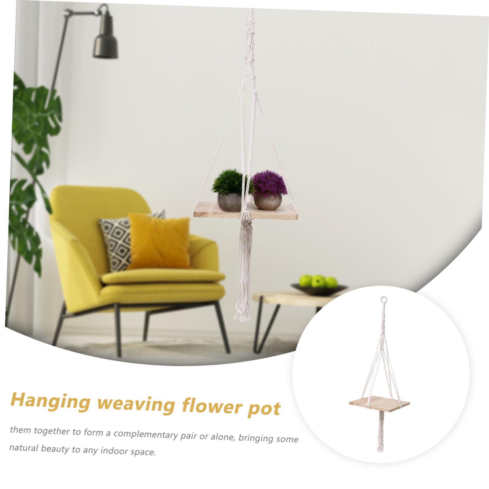 Porte-Fleurs Suspendu Macramé Naturel Support Tressé pour Plantes Intérieur Et Extérieur Décoration Élégante pour Balcon Et Jardin