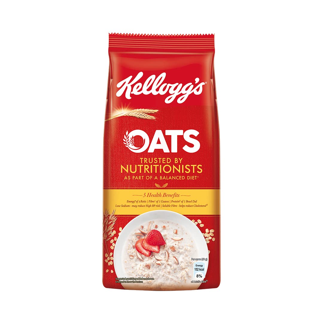 Kellogg's Oats Rolled Oats High in Protein and Fibre Low in Sodium 200g Pack, Plain, 36 count