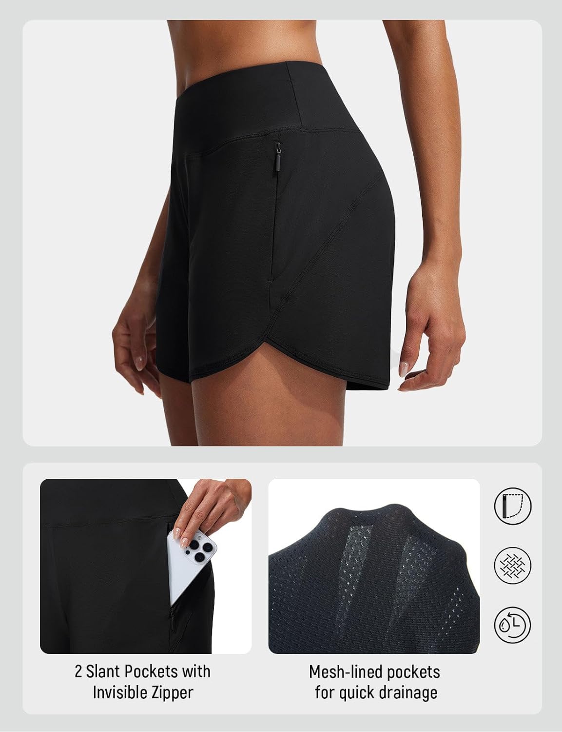 baleaf Women's 4" High Waisted Swim Board Shorts Quick Dry UPF50+ with Zipper Pockets - Image 6