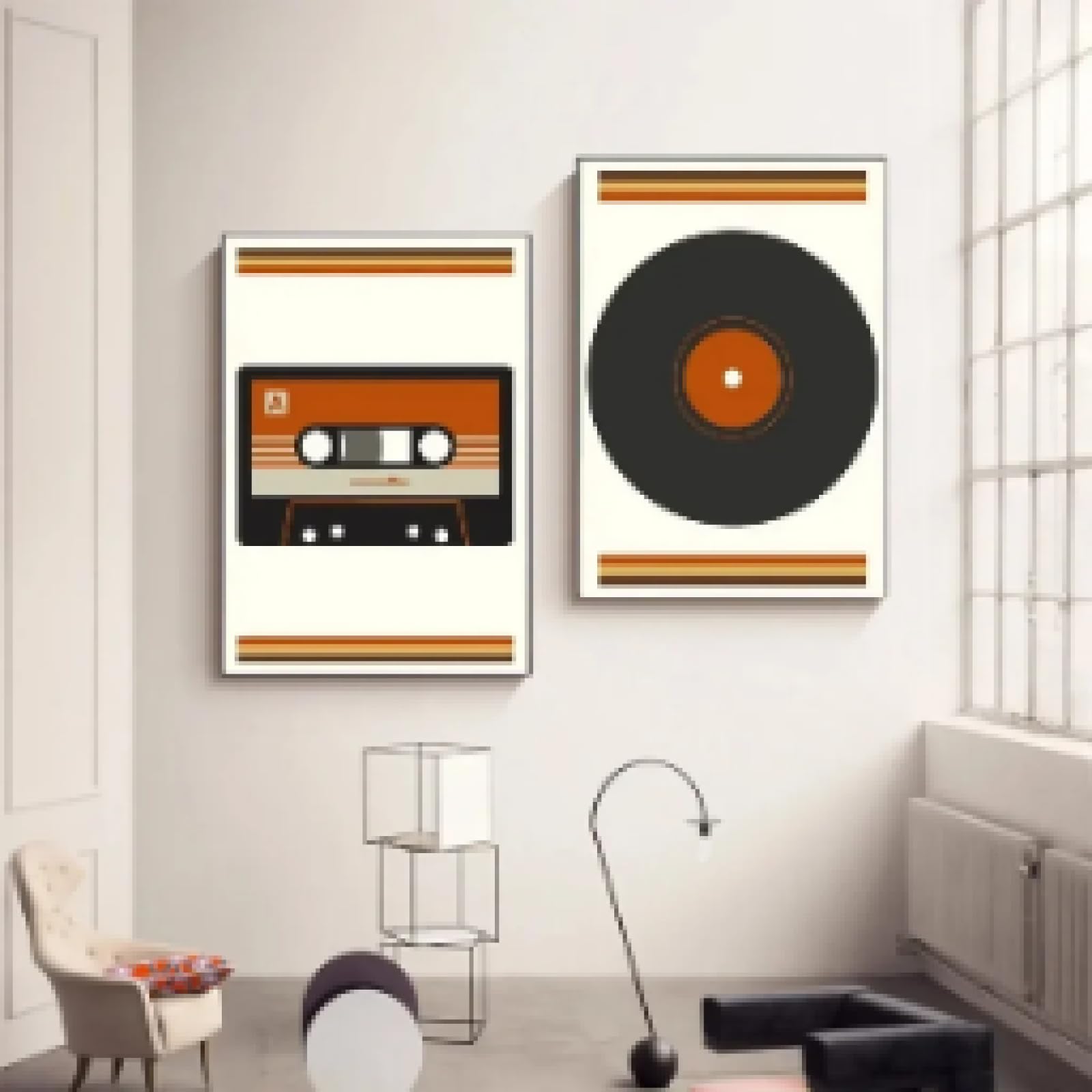 LMAIWANG Obraz na płótnie sztuka ścienna obraz vintage muzyka płyta i kaseta retro plakat i druk do salonu mural dekoracja 60 x 80 cm x 2 ramki