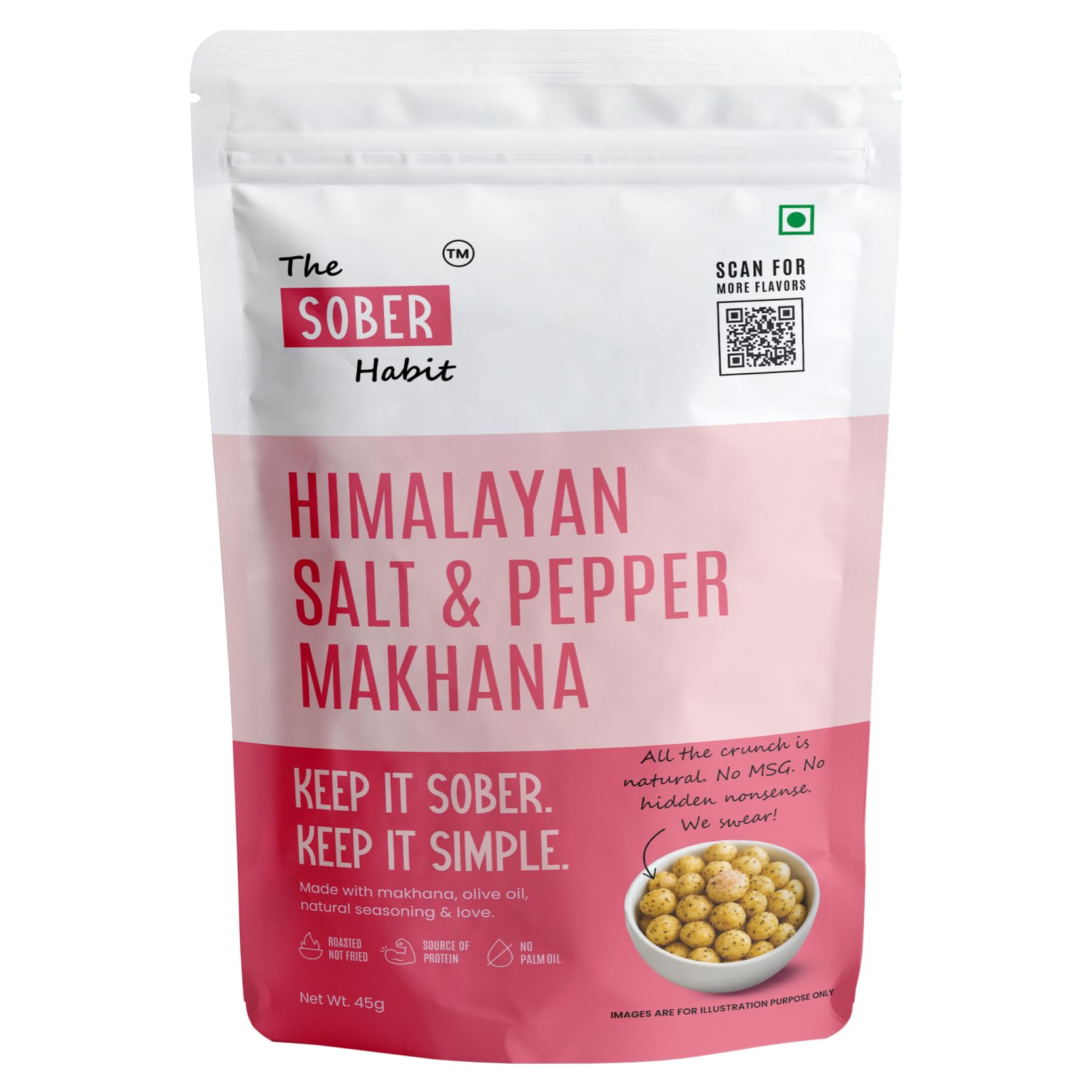 The Sober Habit Himalayan Salt & Pepper Makhana, Roasted in Olive Oil, High Protein, Gluten Free, 45g-image-29