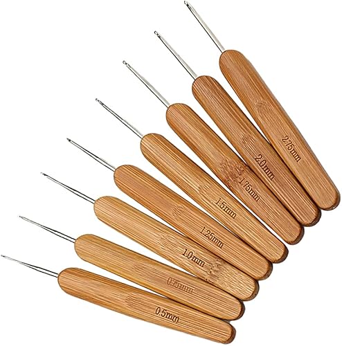 Miniatura 3 de 8 piezas de gancho de ganchillo para rastas, aguja de pelo de ganchillo para trenza, mango de bambú, kit de agujas de tejer, cerraduras de temor,