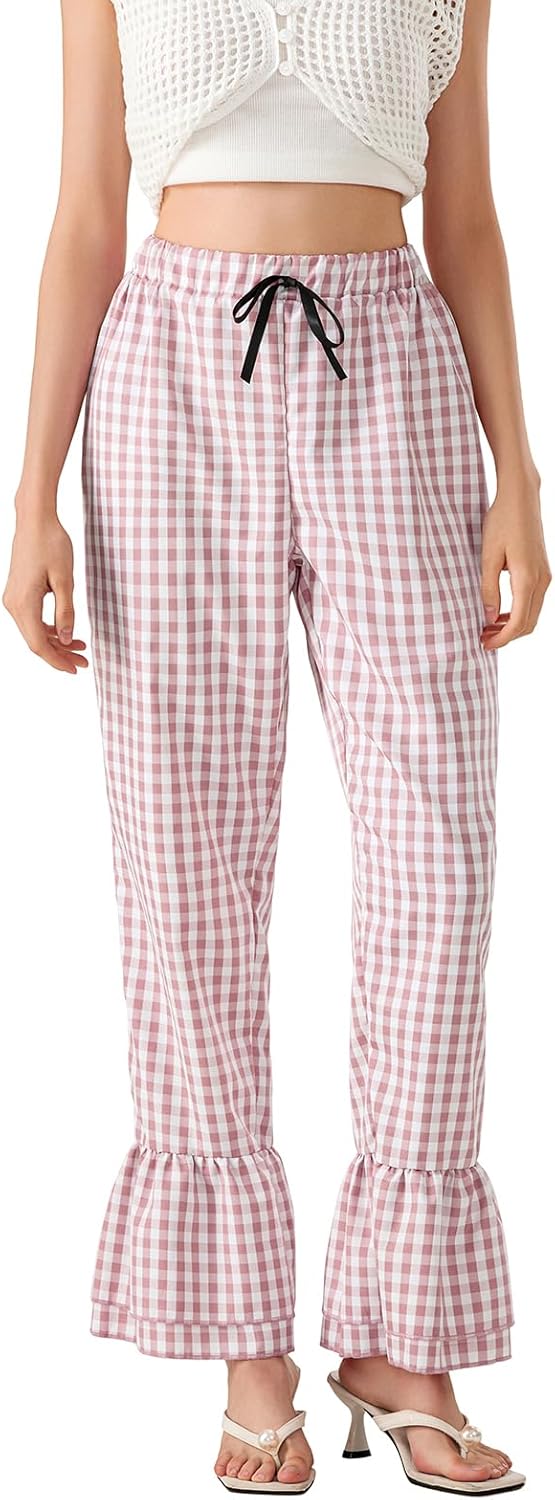 Felcia Y2K Gingham-broek voor dames, gestreepte contrasterende kleur