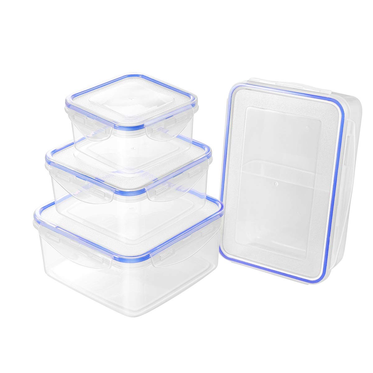 GLANGYU 4PCS Transparent Simple Seal Fruit Biscuits Food Storage Containers Set Crisper Storage Box For Home Store Restaurant (Color : Blue)