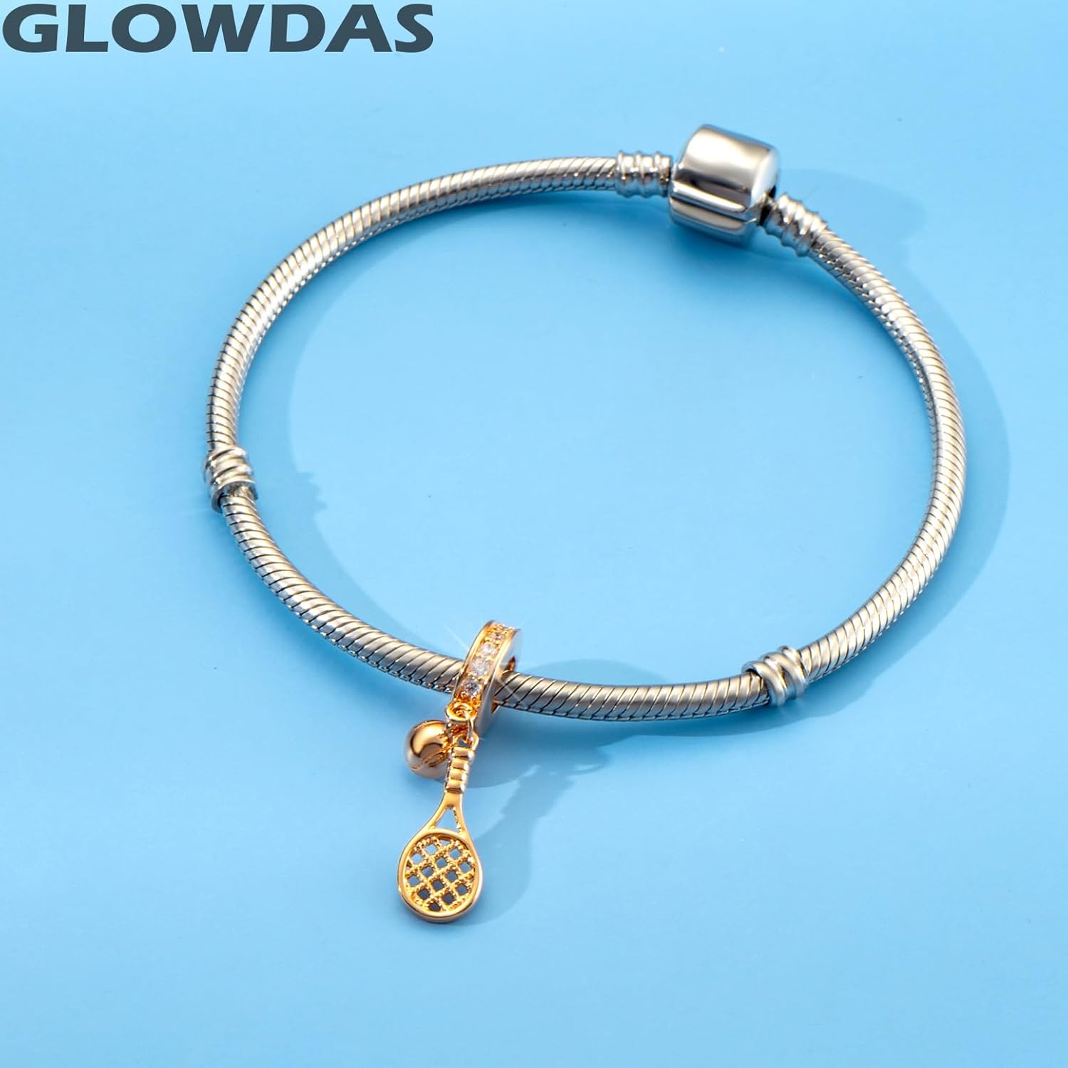 Tennis Ball and Racket Charm Dangle fit Pandora Sports Necklace Bracelet, 925 Sterling Silver Tennis Pendant Beads, Gifts for Teenager/Valentines Day/Birthday - Image 3