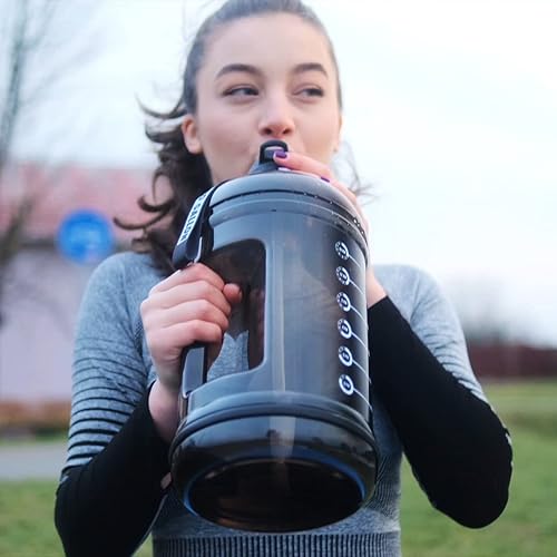 Miniatura 8 de Hydro Gallon 1 botella  Botella de agua de 1 galón con tapa de pajilla, tapa de pico de boquilla, asa, marcador de tiempo motivacional. Ingesta