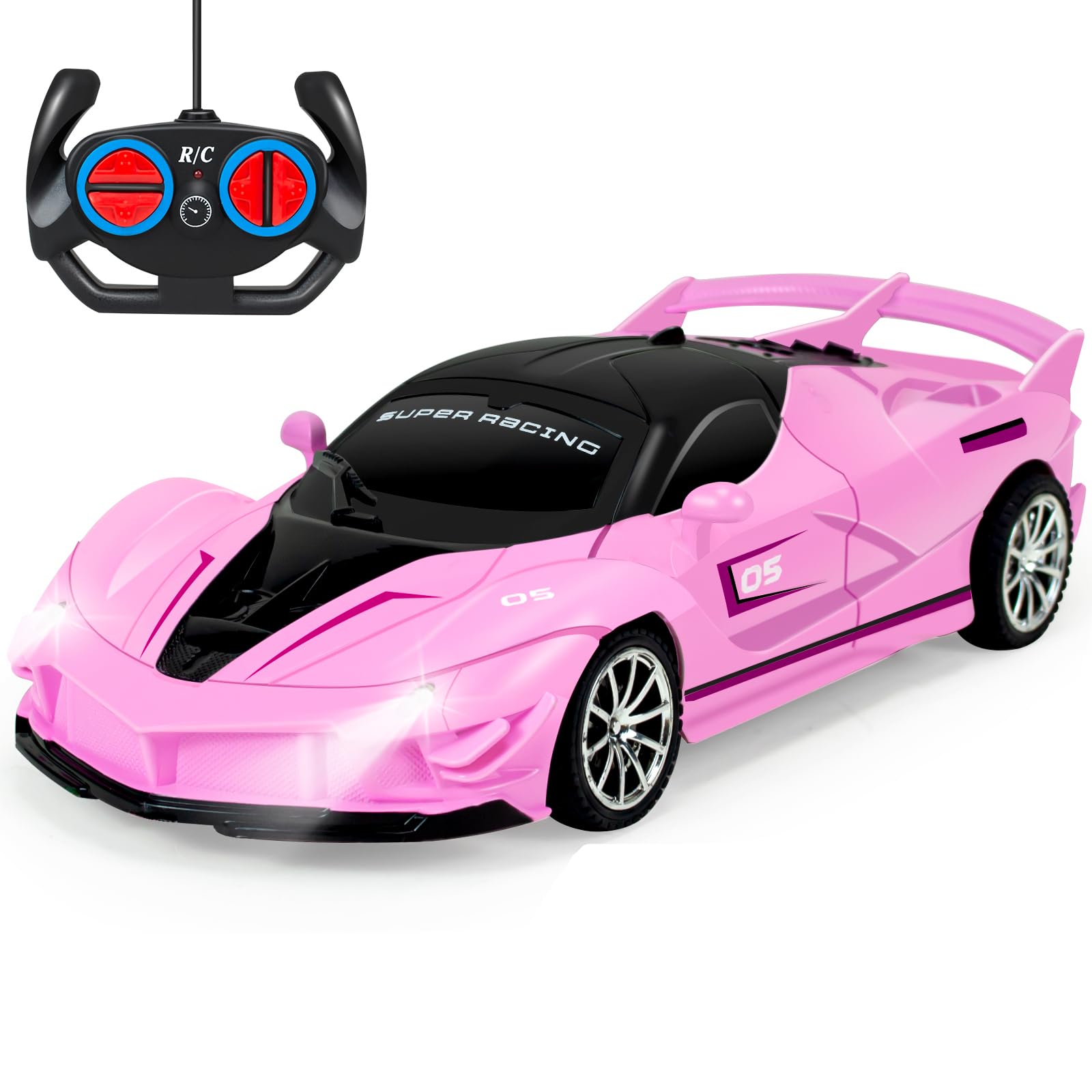 Ynanimery Remote Control Car for Kids Pink RC for Girls Vehicle Toy with Lights & Controller, Racing Toy for 3-12 Year Olds, Girls Gift