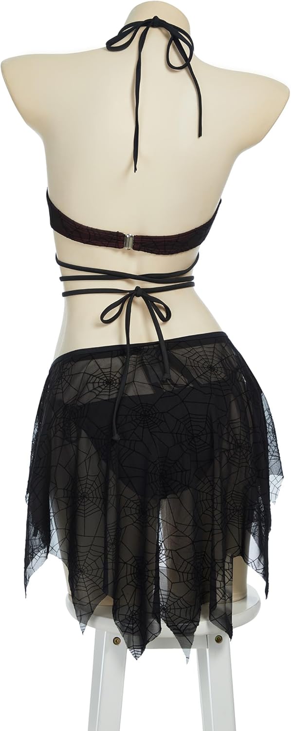 MEOWCOS Pretty Crawler Gothic Swimsuit Spider Web Design Dark Style Swimwear Set