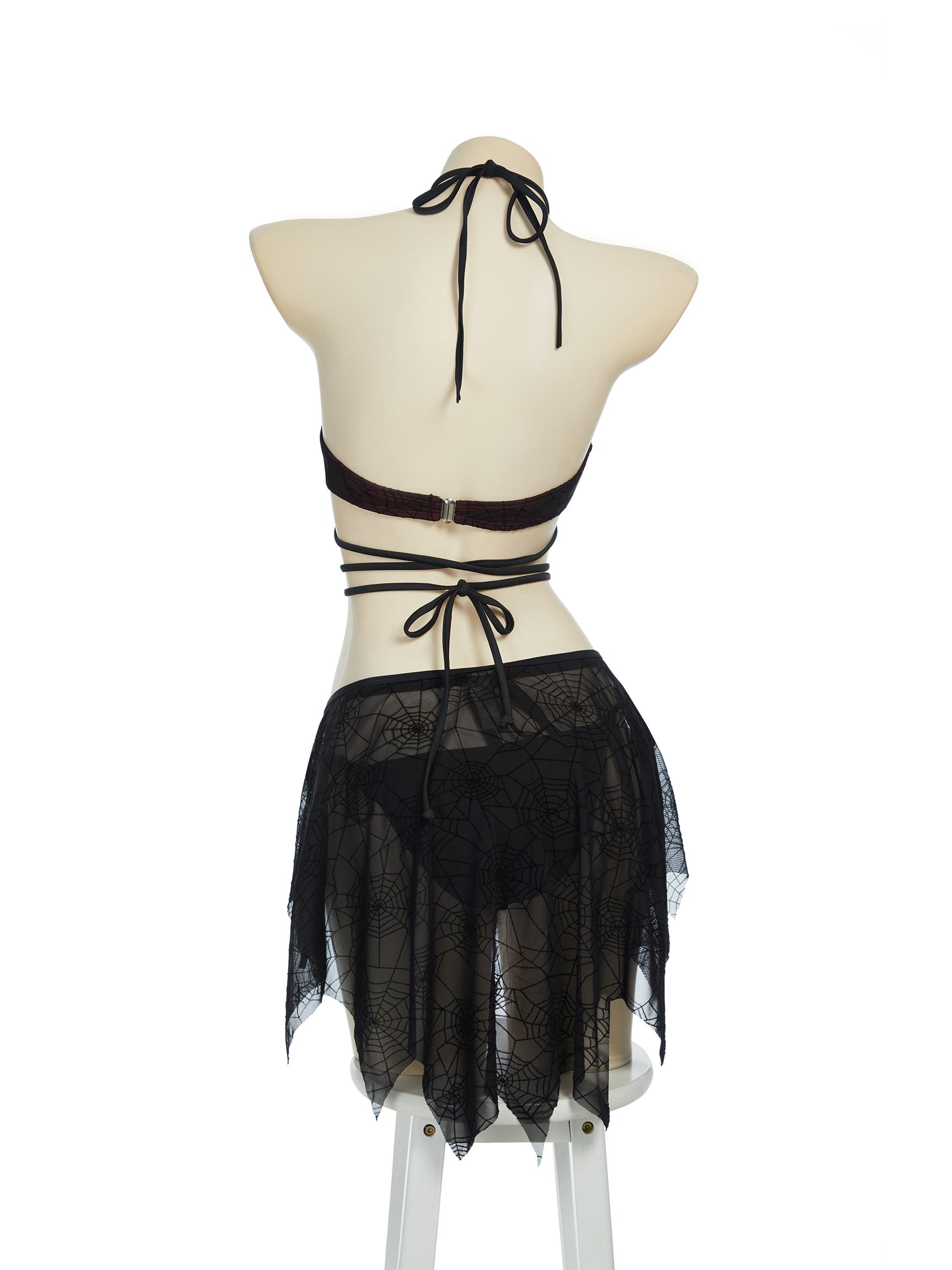 MEOWCOS Goth Bikini Swimsuit Spider Web Design Bathing Suit Dark Style Pretty Crawler Gothic Swimsuit