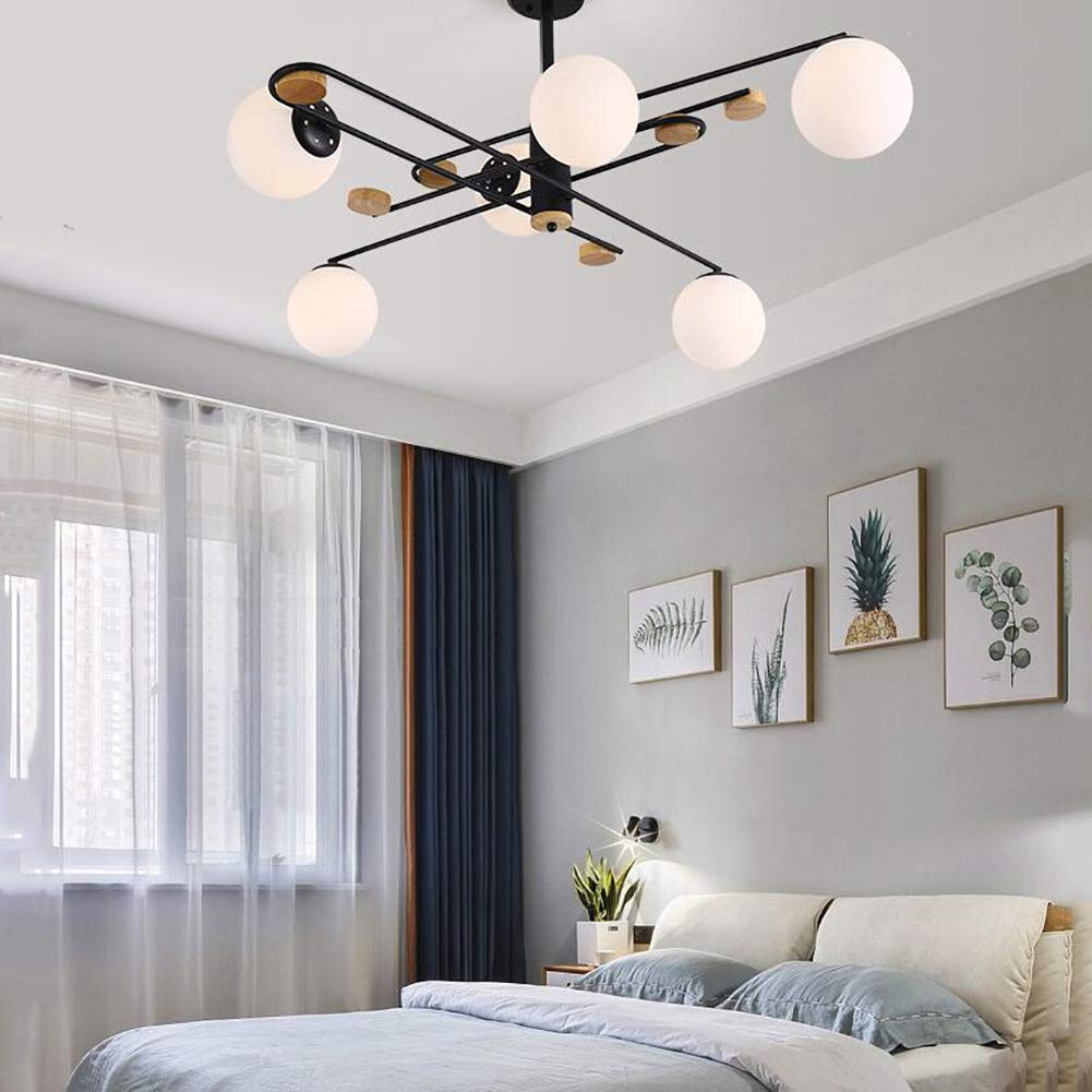 Lampadario lineare di metà secolo Illuminazione a Sospensione a soffitto molecolare a 16 luci con Fagiolo Magico con Paralume in Vetro Smerigliato Bianco per Camera da Letto Soggiorno Isola Cucina