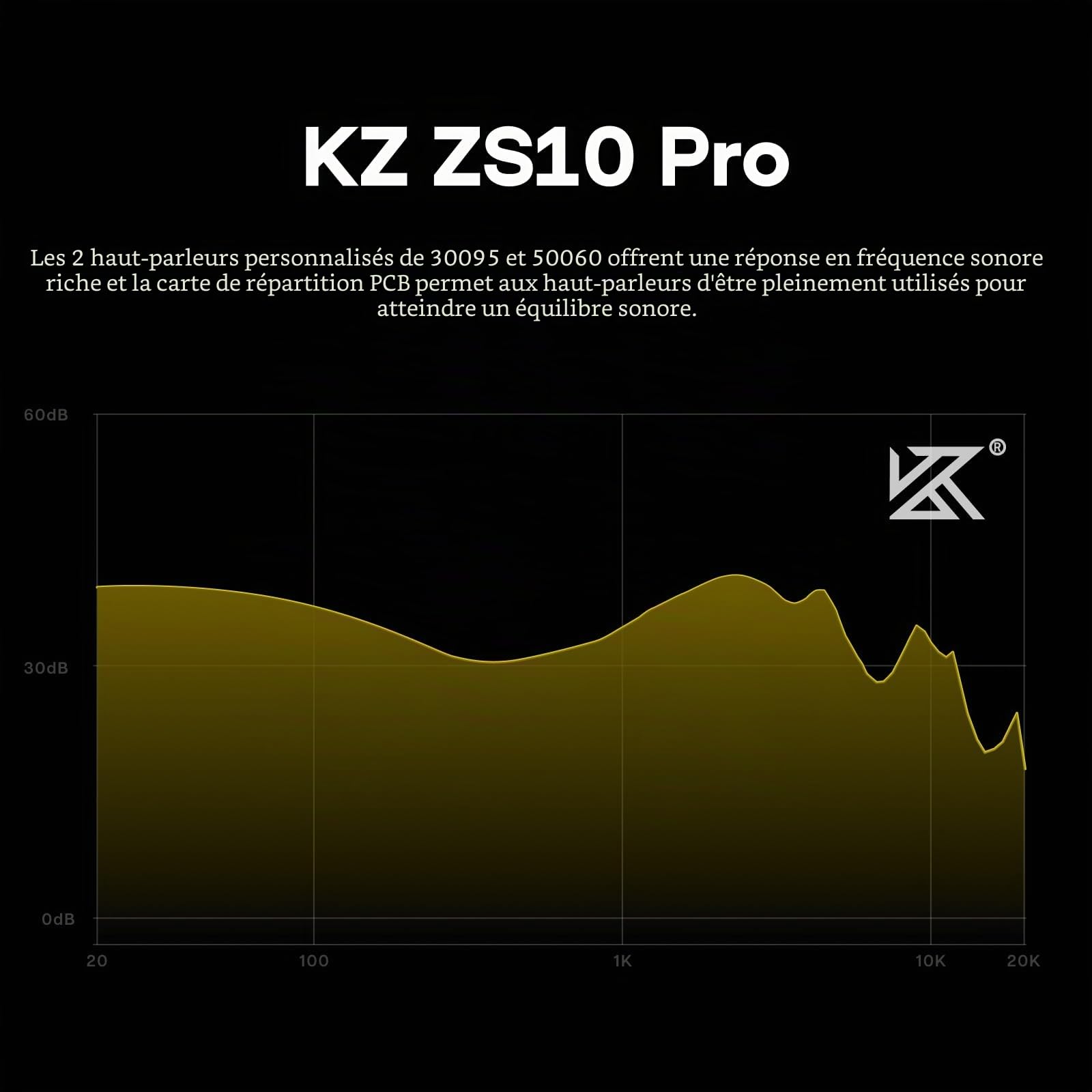 KZ ZS10 Pro Écouteurs Intra-Auriculaires Hybrides 4BA+1DD HiFi IEM Noir