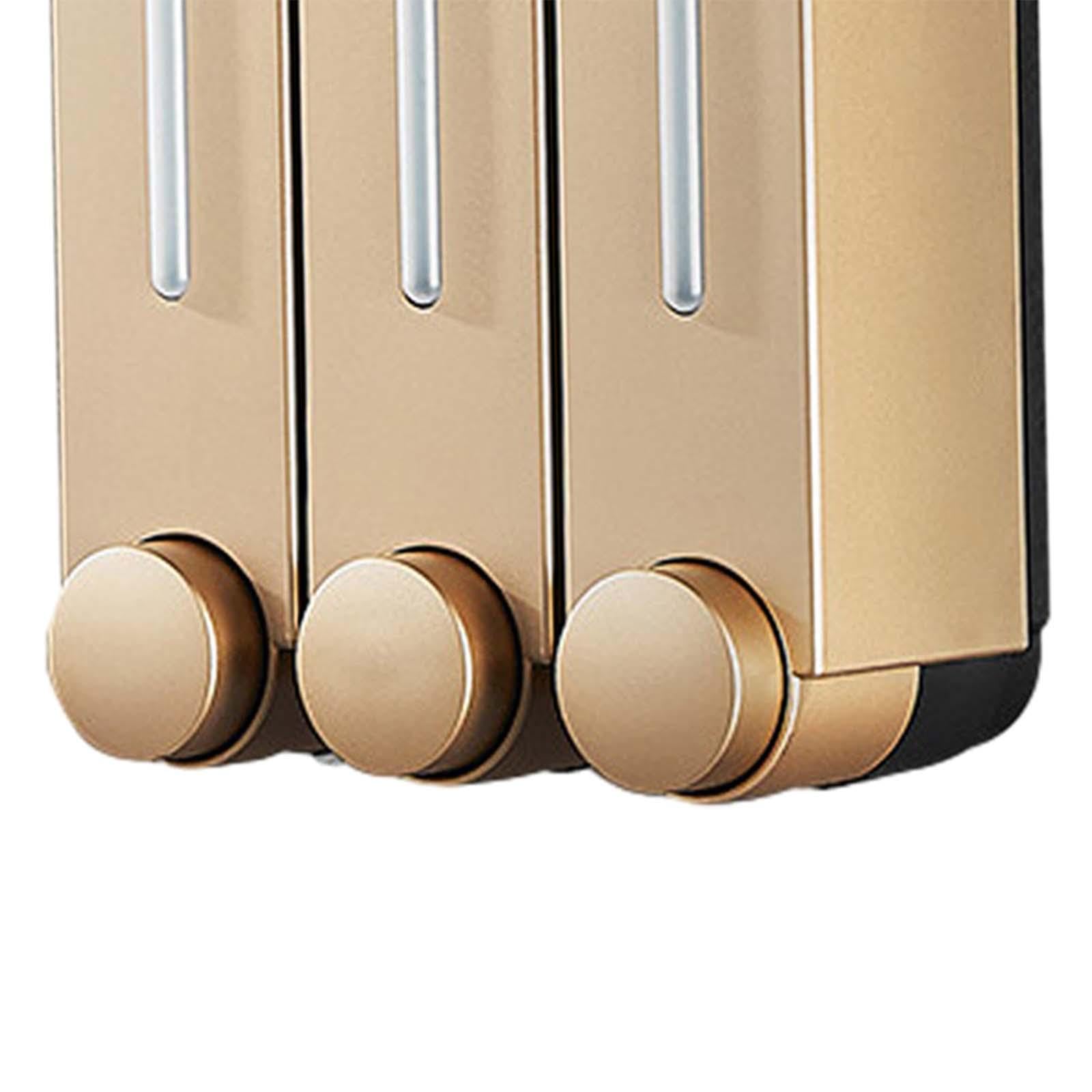 Gralara Dispensador de Jabón Líquido para Montaje en Pared, Dispensador de Champú con Control Manual, Ahorro de Espacio, Duradero, Elegante, Dorado para Ducha, Tres Cabezas, Individual