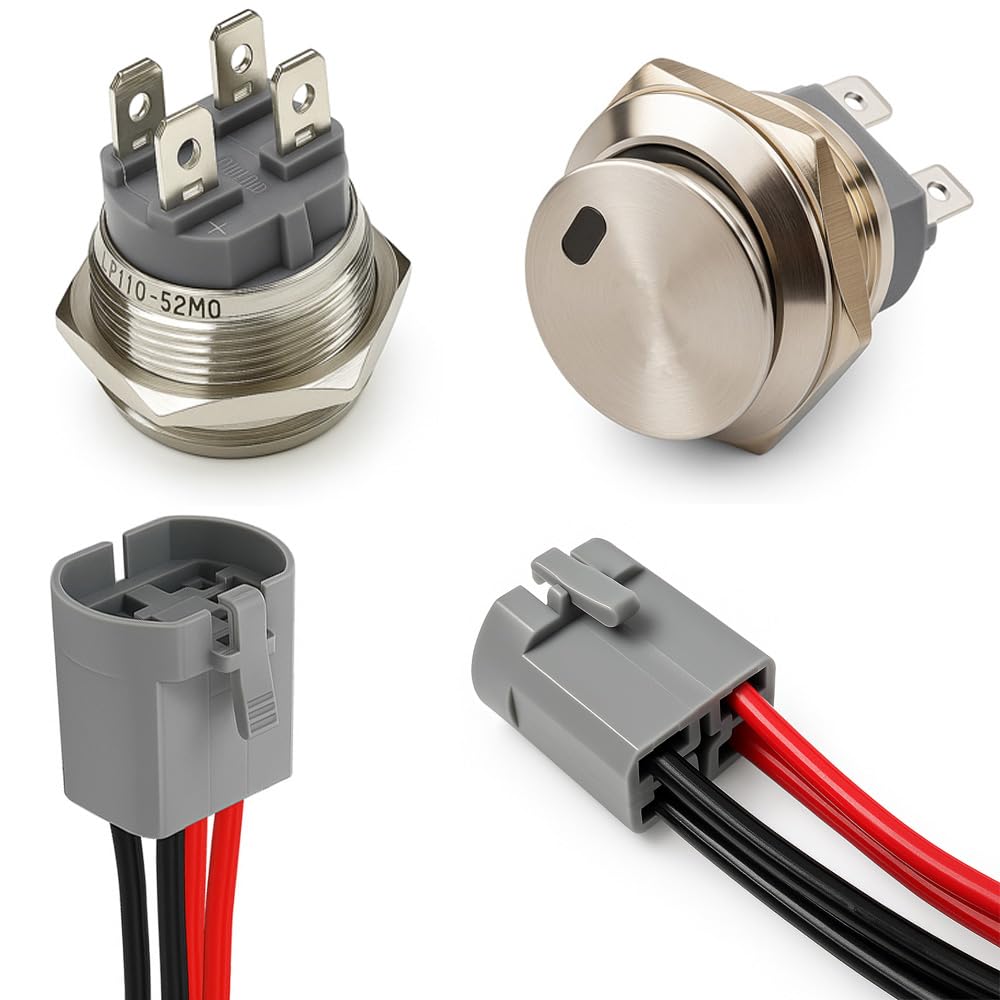 Guuzi Interruttore a Bilanciere Rotondo Impermeabile in Acciaio Inossidabile da 22mm con LED Verde Illuminato Acceso/Spento Interruttore a Levetta Illuminato a 4 Pin 12-24V/15A