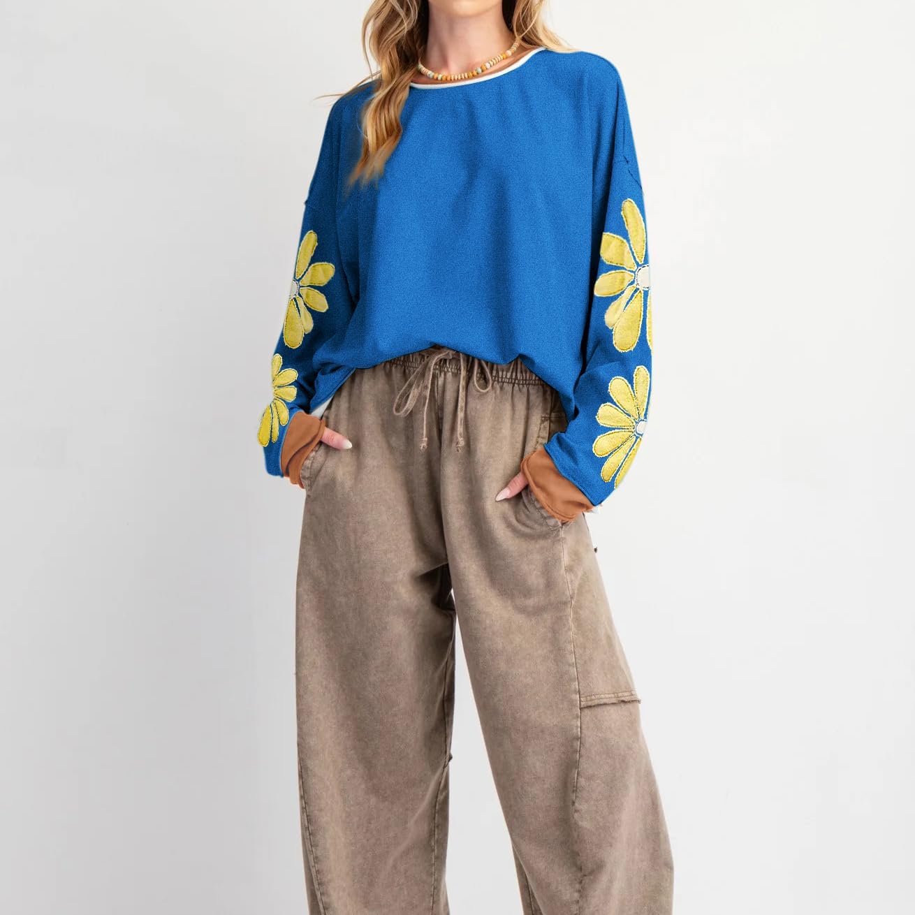 Women Teen Girls Cute Oversized Crewneck Sweatshirt Y2k Star Seashell Graphic Long Sleeve Sweatshirt Preppy Clothes - Image 5