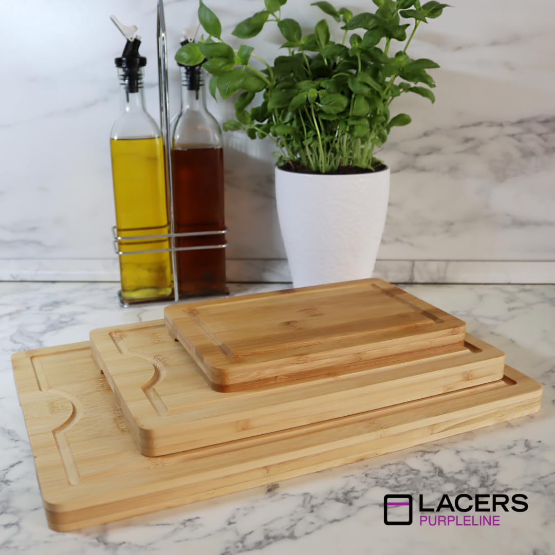 Lacers PurpleLine Tabla de cortar de madera de bambú, juego de 3 piezas, apto para lavavajillas, tabla de madera para cocina y desayuno, tabla de bambú, tabla para cubrir la estufa, tabla de cortar