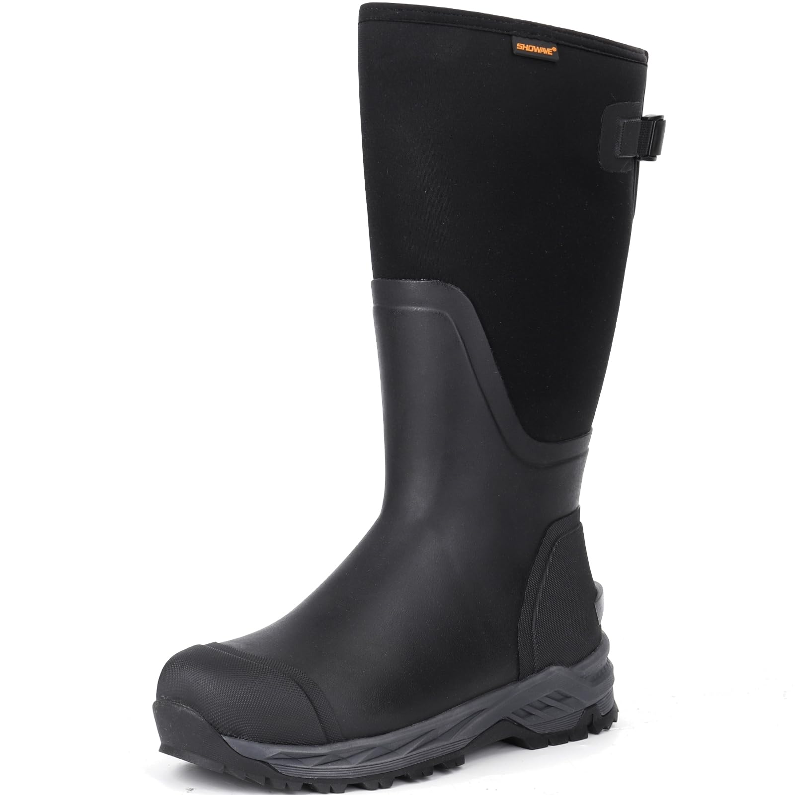 ShowaveMen's Rubber Hunting Boots, Waterproof Rain Boots Insulated Neoprene Mud Boots, Durable Arctic Outdoor Working Boots, Adjustable Farm Boots with Steel Shank