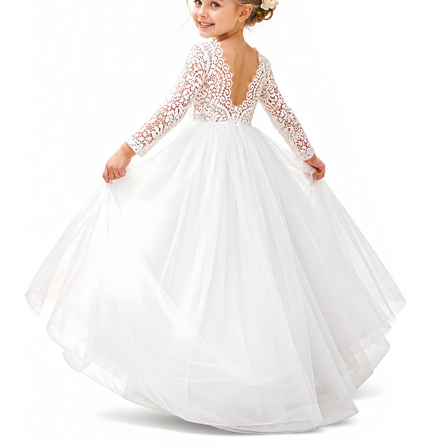 Topmaker Flower Girl Dress for Toddler Baby Girls,Lace Tulle Dress for Wedding,Birthday Party,Photoshoot,Special Occasion