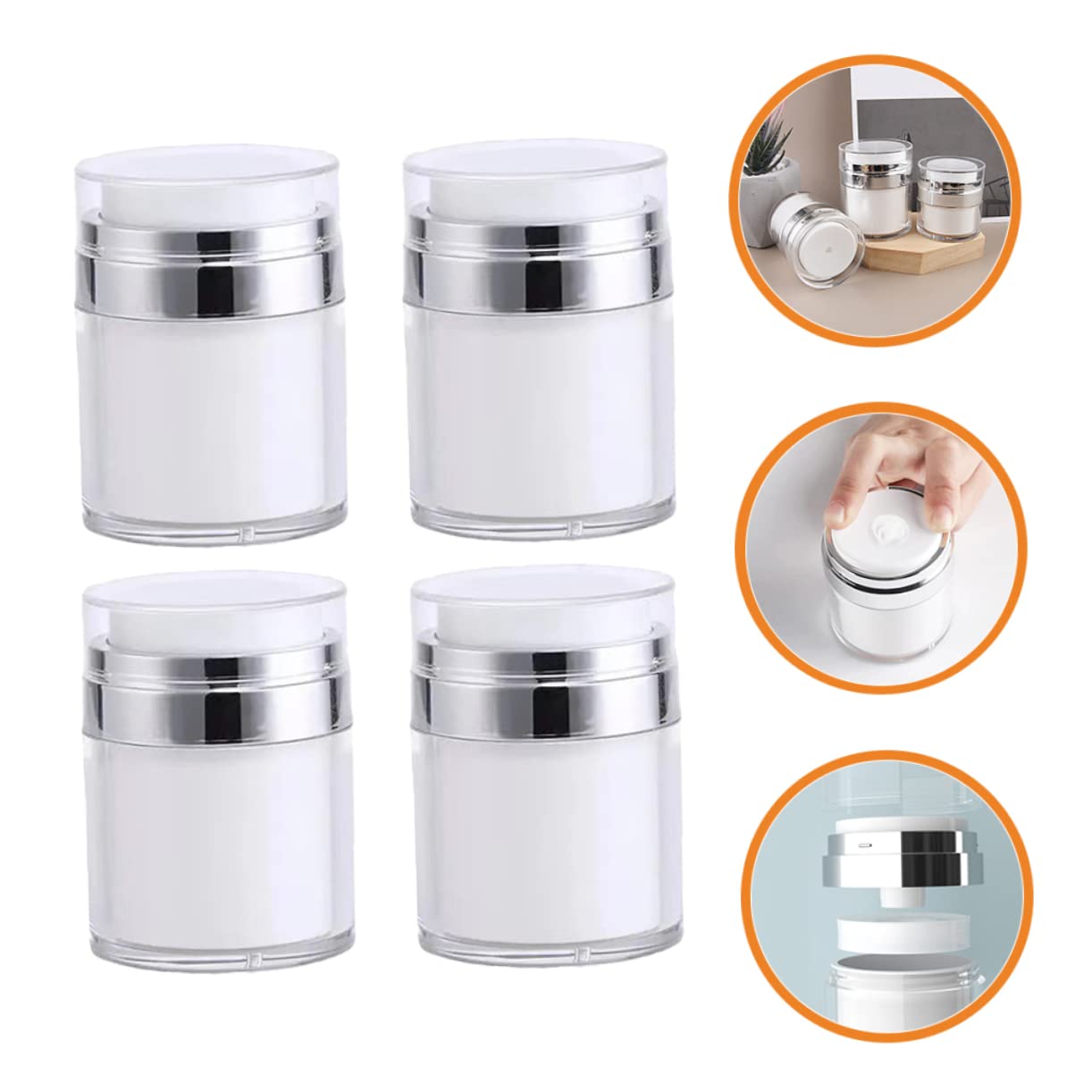 Barattolo Pompa Airless 30Ml Set 4 Contenitori Cosmetici Ricaricabili per Lozioni e Creme per Viaggi e