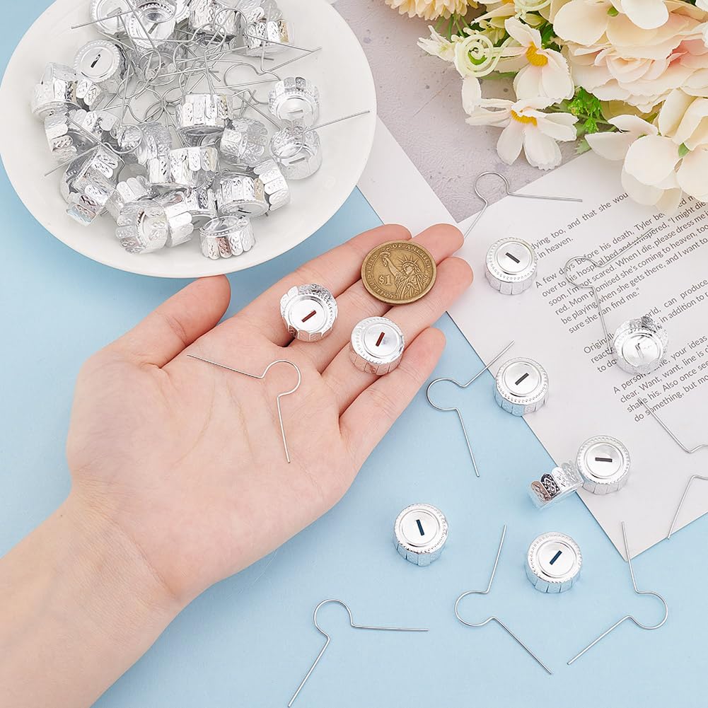 Arricraft 100 Sets Round Christmas Ornament Caps, Silver Aluminum