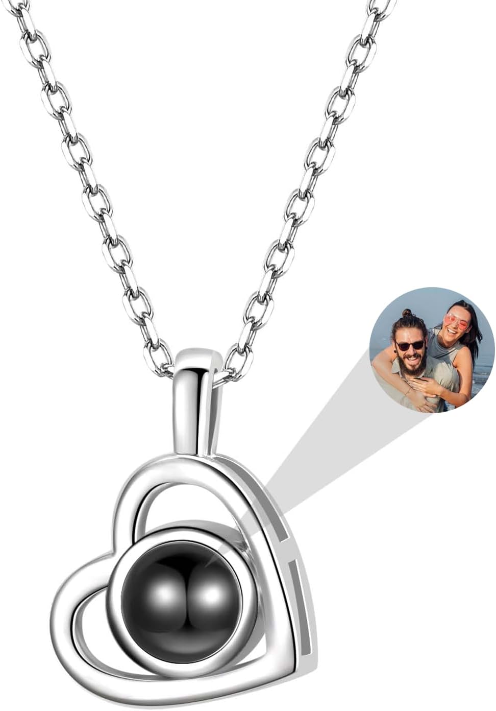 925 Sterling Silver Projection Necklace Personalized Photo Necklace for Her Custom Picture Necklace for Women with I Love You in 100 Languages Heart Necklace with Picture Inside