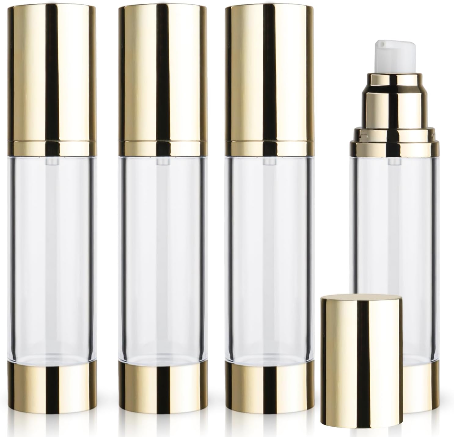 4 Pack 50ml/1.7oz Clear Airless Pump Bottle Plastic Vacuum Pump Press Container Empty Lotion Dispenser for Cream Toiletries Liquid Foundation Cosmetic Sample Travel - Gold