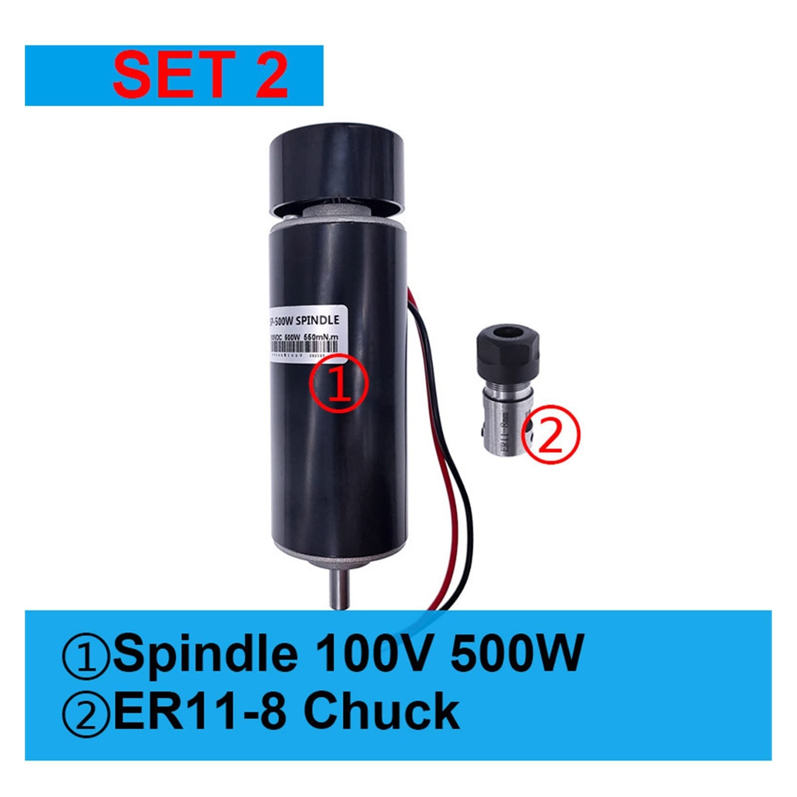 Mandrino 500W motore mandrino raffreddato ad aria 100V + WK611 regolatore di velocità alimentazione ER11-8mm CNC con staffa morsetti 52mm(100V 500W 2)