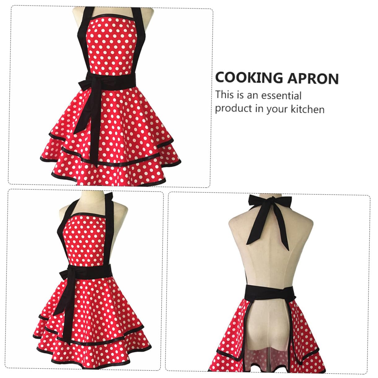 Mipcase Grembiule da Cucina in Cotone 100% a Doppio Strato Motivo a Pois Grembiule da Lavoro Collo Appeso per Hotel Pulizia e Uso Quotidiano