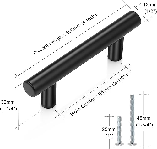 Miniatura 6 de Probrico Paquete de 5 tiradores de barra negra de centro a centro de 2-1/2 pulgadas, tiradores de cajón de 2 1/2 pulgadas, accesorios modernos