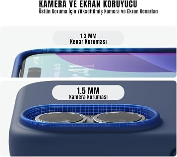 MADNOVA iPhone 16 İle Uyumlu Lansman Kılıf İnce Sıvı Silikon 3 Katmanlı Tam Kaplamalı Yumuşak Jel Kauçuk Telefon Kılıfı (lacivert)