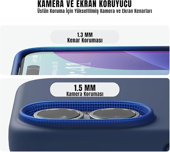 MADNOVA iPhone 16 İle Uyumlu Lansman Kılıf İnce Sıvı Silikon 3 Katmanlı Tam Kaplamalı Yumuşak Jel Kauçuk Telefon Kılıfı (lacivert)