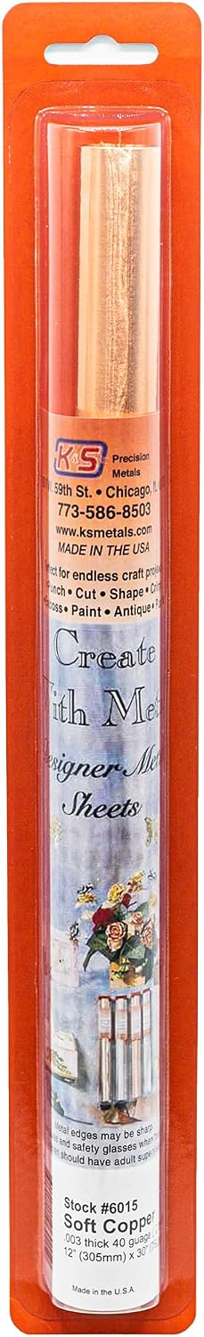 K&S Precision Metals Copper Crafting Foil, 6015 – 0.003" Thick x 12" Wide x 30" Long (1 Roll) - DIY Crafts, Repairs, Home Décor, Made in USA