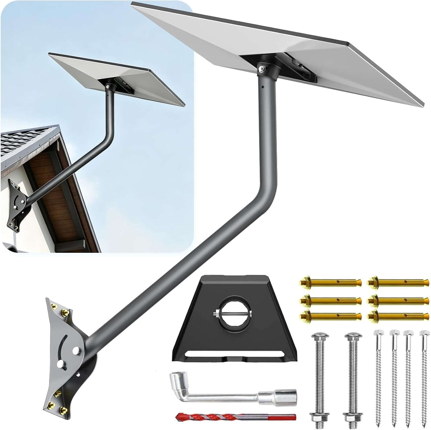 Starlink Wall Roof Mount, 18 Inch Adjustable Bracket, Compatible with Starlink Gen 3/4/4X Standard Dish, Outdoor Support with Complete Hardware Kit