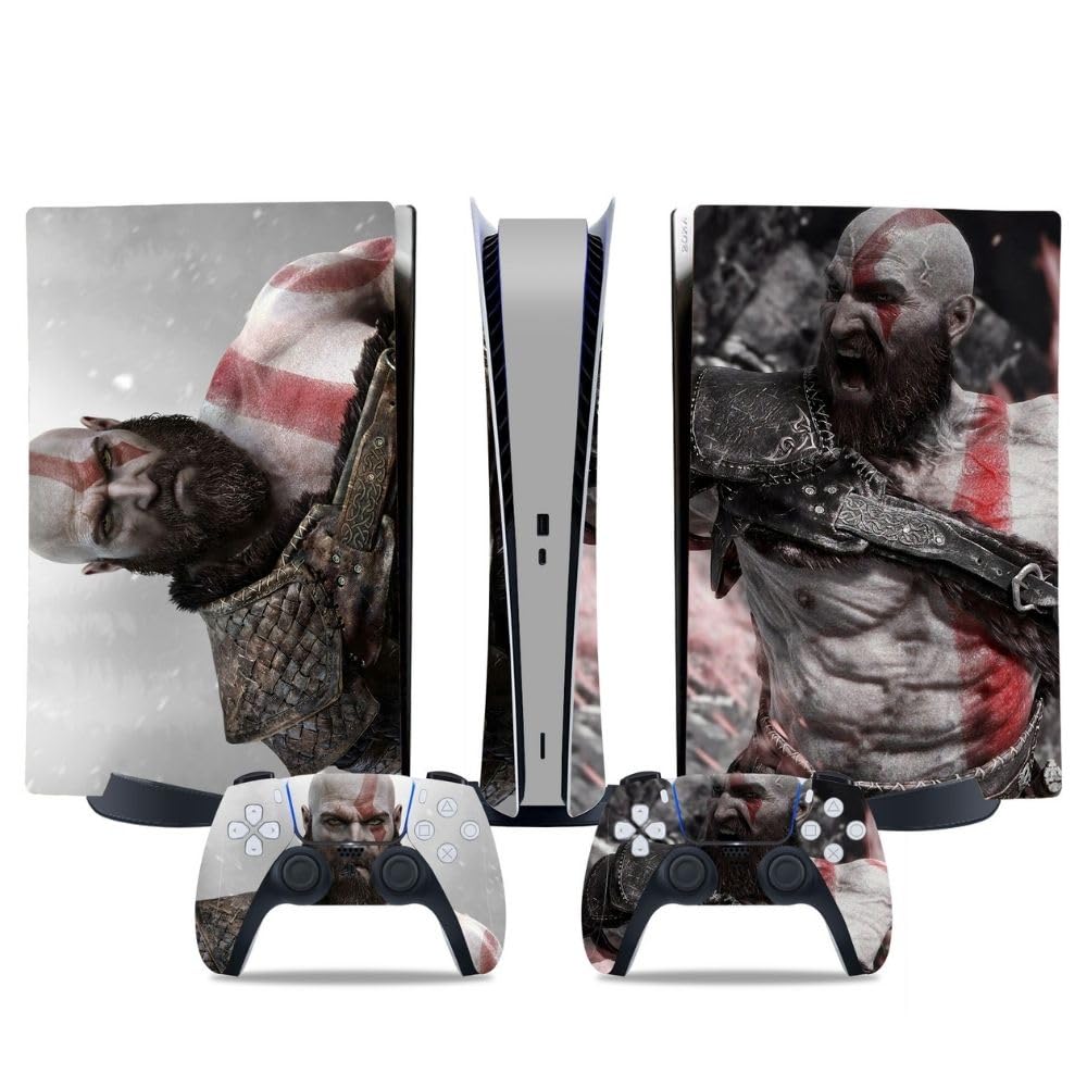 MaD Vision® Extra-Durable Skin Kit per PlayStation 5 (PS5) Digital | Set di Pellicole Adesive in Vinile Opaco per la Console e 2 Controller - per God of War|GOW Design