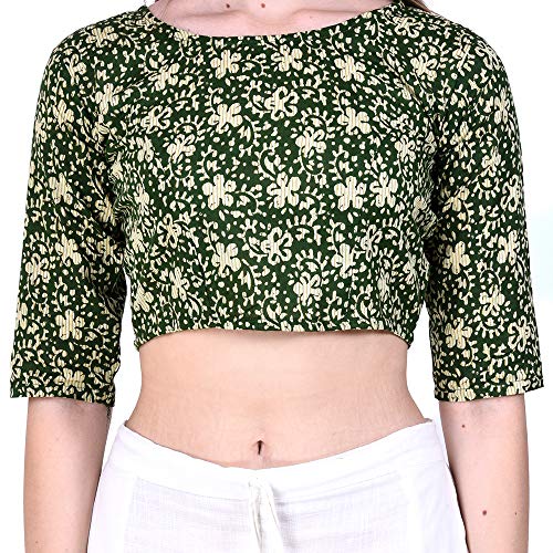Image of Fressia Fabrics Pure Cotton Kalamkari Print Readymade Saree Blouse for Women