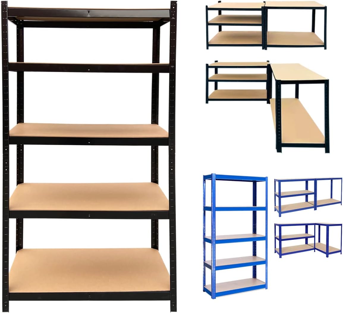 Heavy Duty Garage Shelving 67" H x 30" W x 12" D 386LB Per Shelf | Black, Rust Resistant Racking, 5 Tier Garage Storage | Adjustable Shelves, Boltless Assembly | for Shed, Home & Office