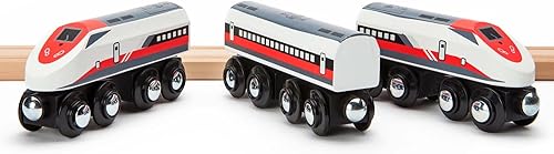maxim enterprise, inc. Tren bala de madera, juego de 2 motores modernos, 1 elegante coche de pasajeros con conectores magnéticos, compatible con