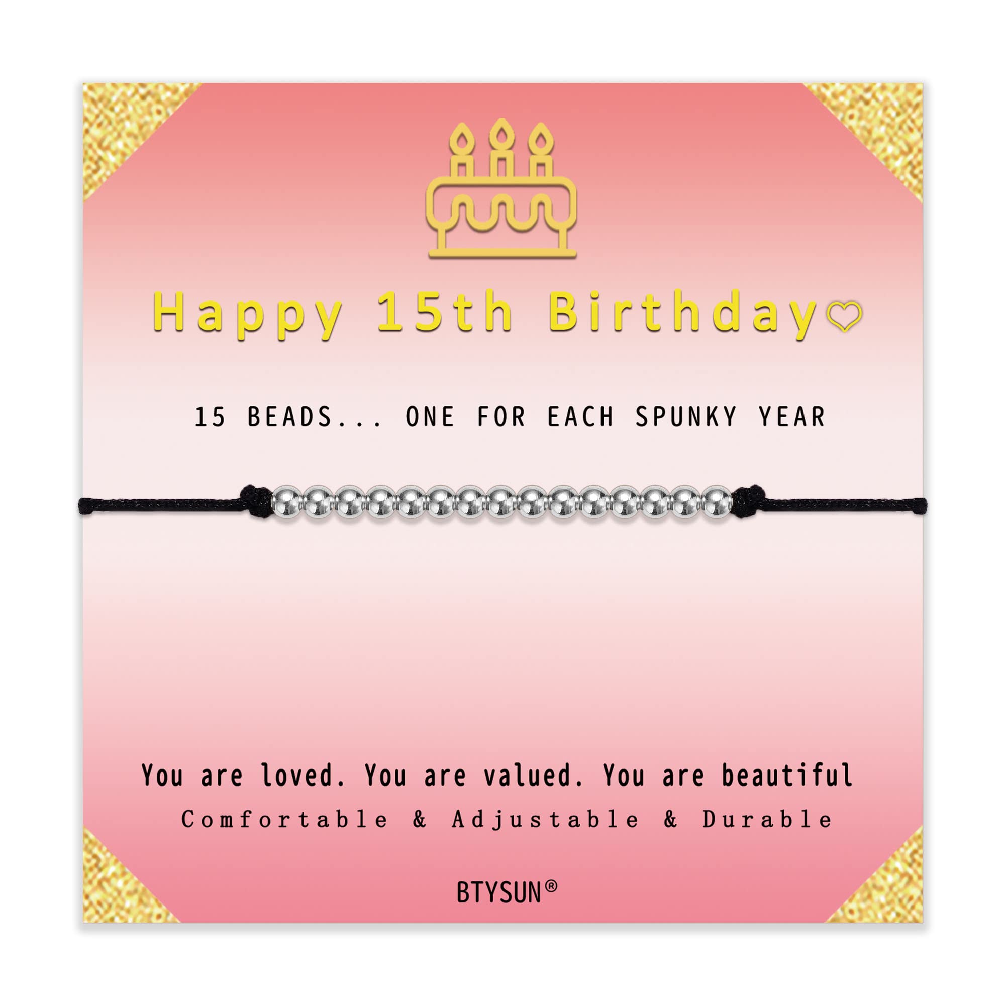 Birthday Gifts for Teen Gold Bead Bracelet for Women Adjustable Link Bracelets Dainty Link Bracelet 15th Years Old Birthday Gift Christmas Gifts for Her