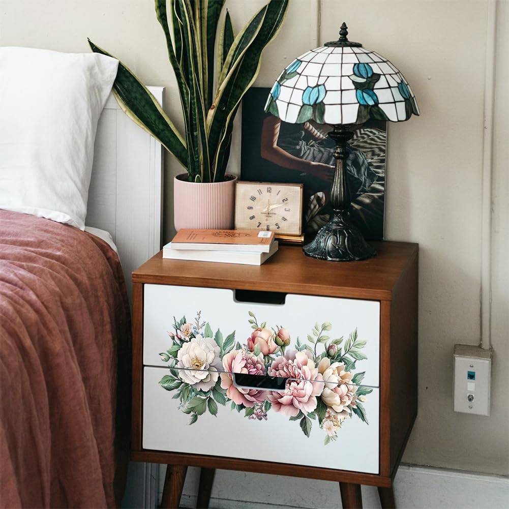 OLYCRAFT 3pz/set Decalcomanie Floreali per Mobili 15x30cm Adesivi Rosa Peonie per Mobili e Artigianato Adesivi per Trasferimento Floreale Adesivi per Mobili in Legno Decorazioni per La Casa